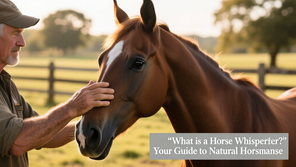 Close-up of trainer’s hands gently guiding a horse’s head during groundwork, both horse and human calm and focused