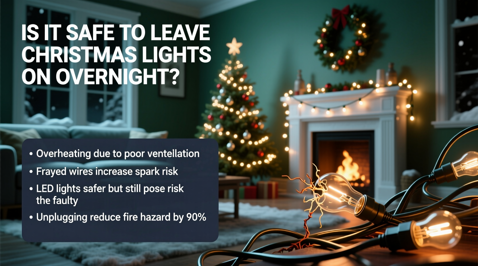 is it safe to leave christmas lights on overnight fire risk facts explained