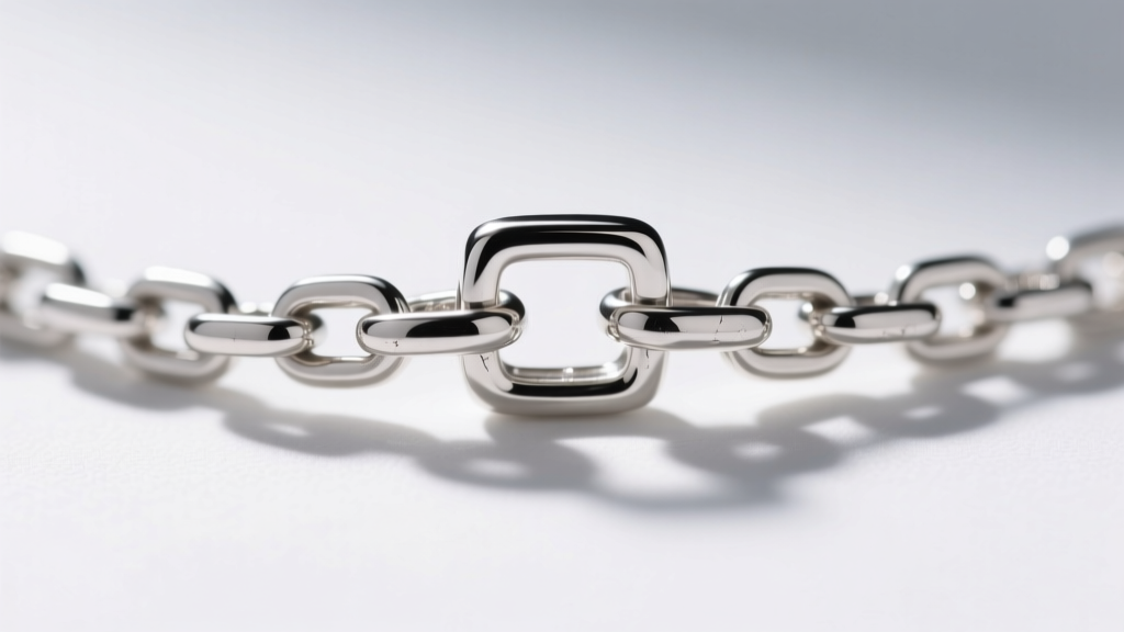 Macro view of a 1.2mm sterling silver box chain threading through a bail, showing square interlocking links in soft light.