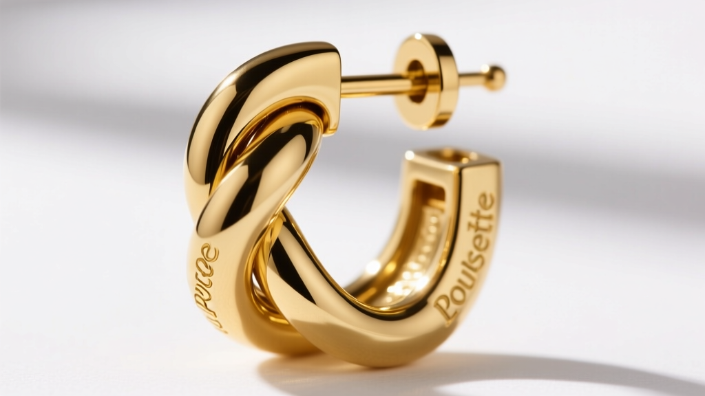 Macro photography of an oversized gold knot earring post featuring a secure La Pousette locking mechanism and 16-gauge thickness