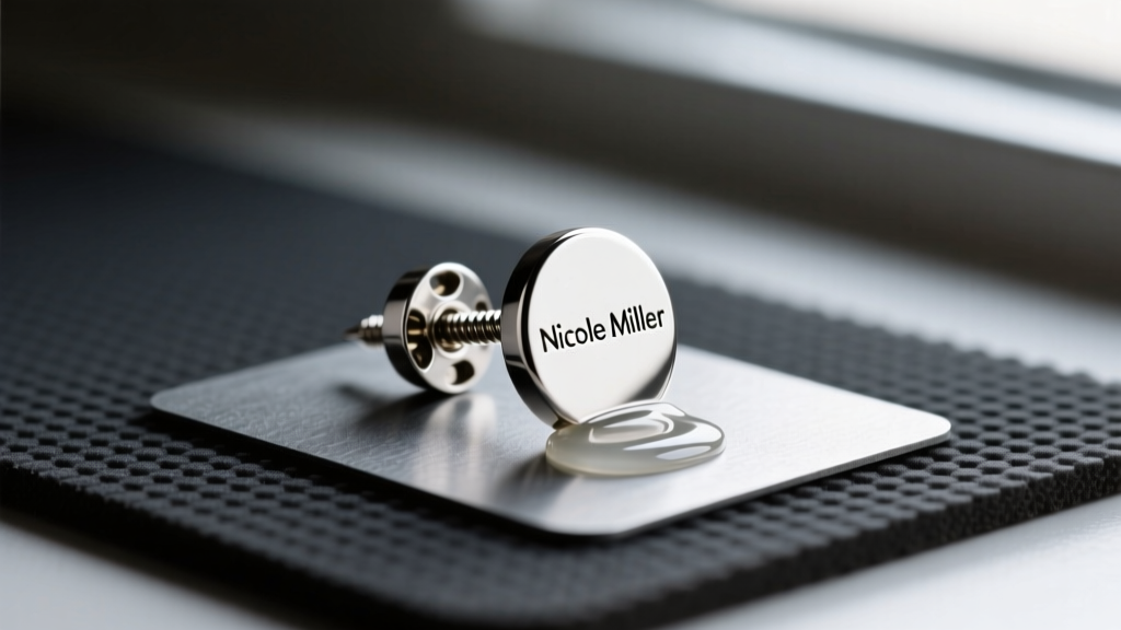 Close-up of a Nicole Miller screw-back earring converted to a post with a 20-gauge silver pad and glue on a dark workbench mat.