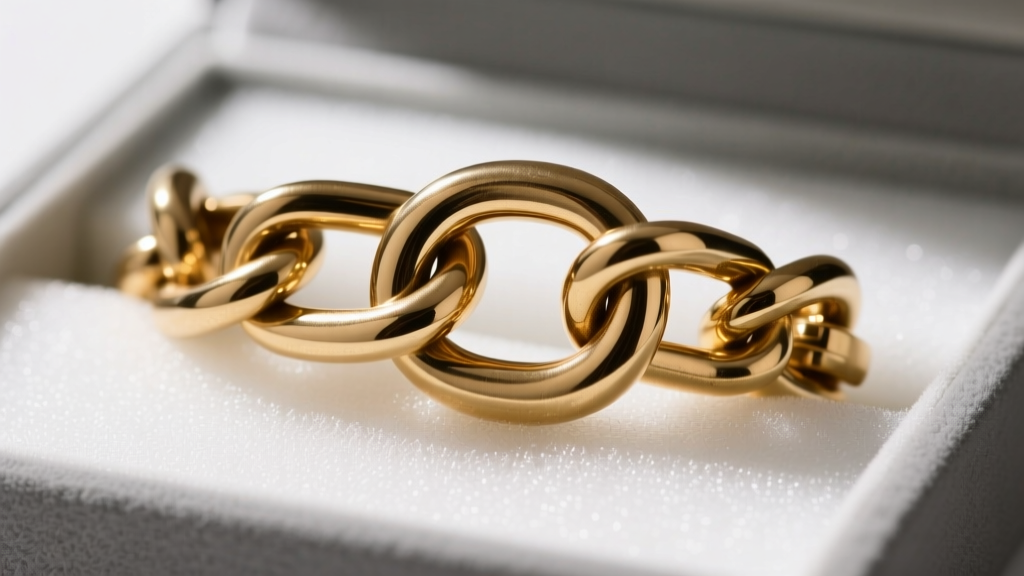 Macro shot of a heavy brass lobster clasp resting on polyethylene foam, highlighting the stress relief loop of a thick chain.