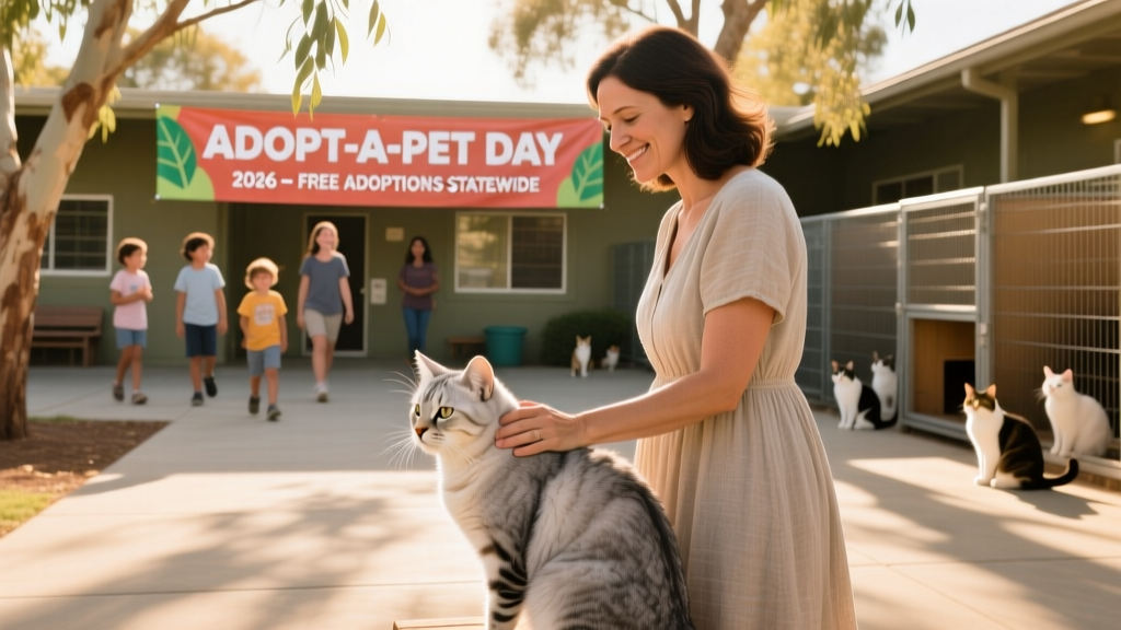 A person gently petting a calm senior cat during a shelter meet-and-greet