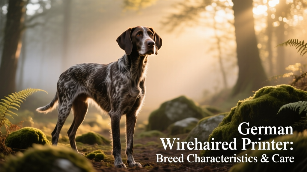German Wirehaired Pointer standing confidently in a forest clearing, showcasing its wiry coat and alert expression
