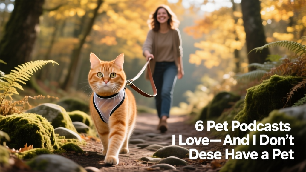A curious cat wearing a lightweight harness and leash, exploring a forest trail alongside its human companion