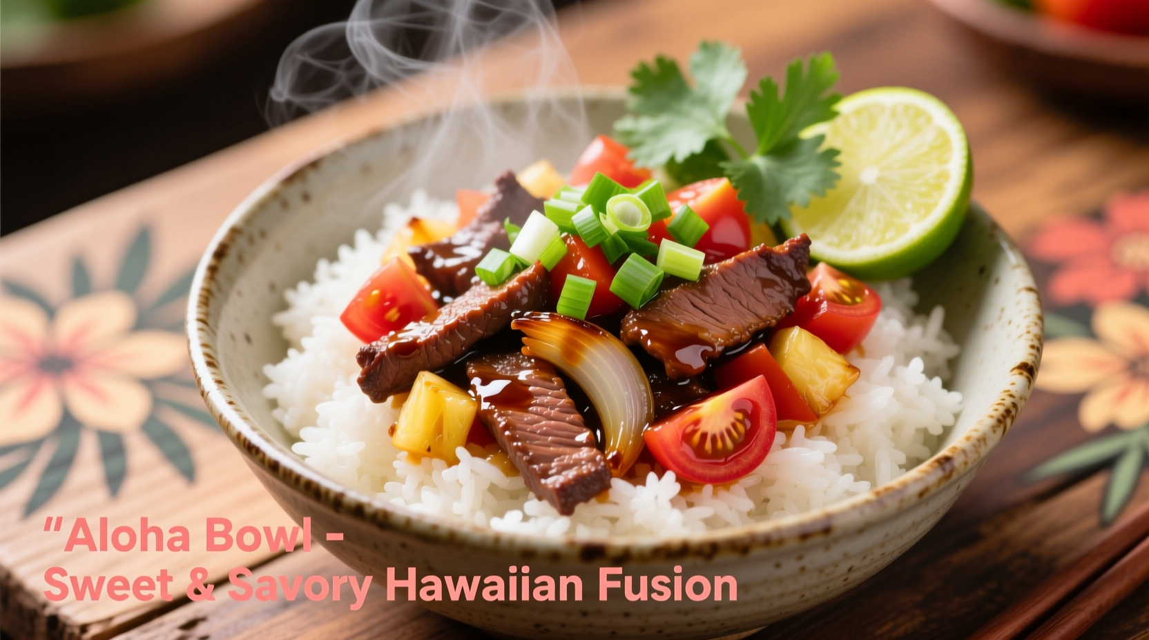 Hawaiian beef tomato recipe served over rice with fresh garnish