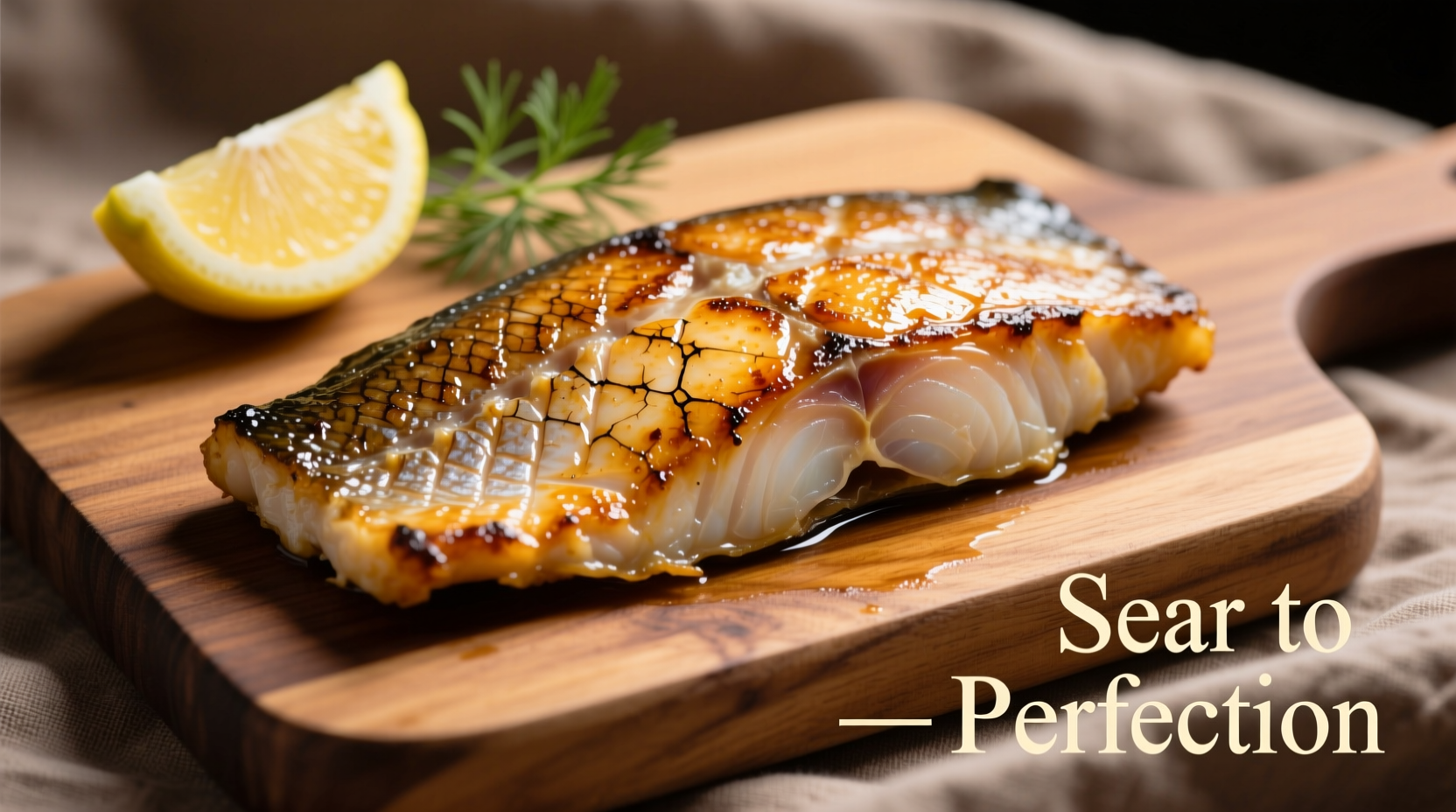 Perfectly seared bass fillet with crispy skin