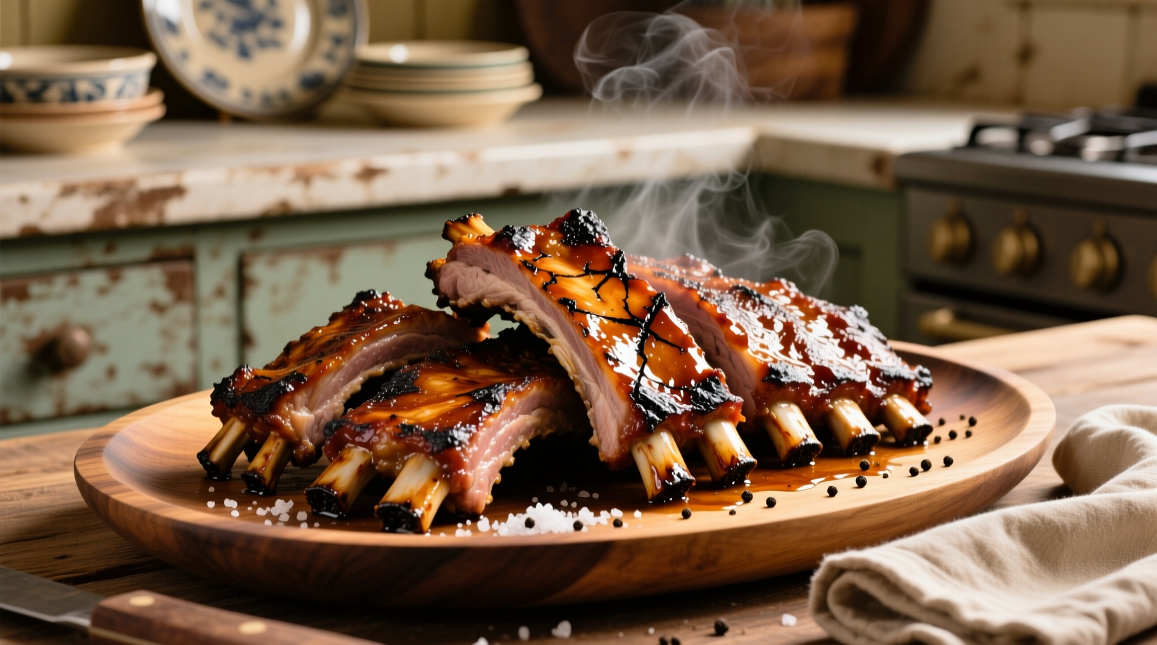 Oven roasted country style pork ribs on a platter