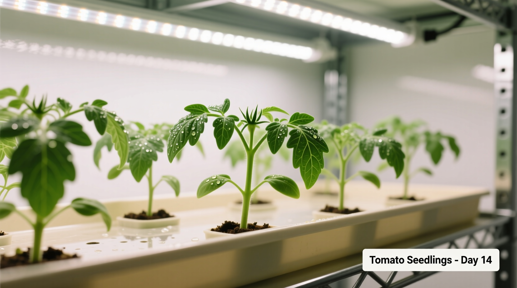 Tomato seedlings under full spectrum LED grow lights