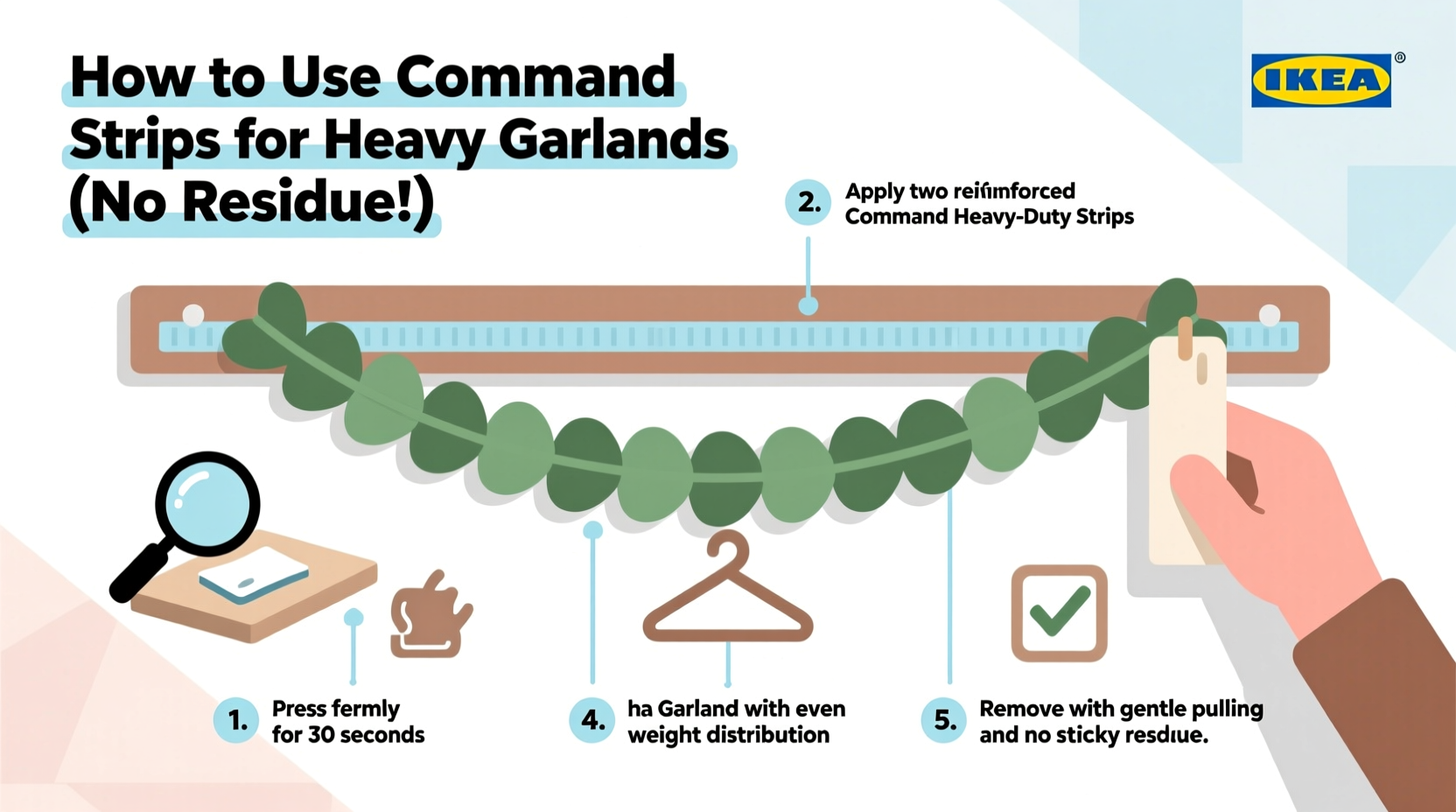 how to use command strips for heavy garlands without residue