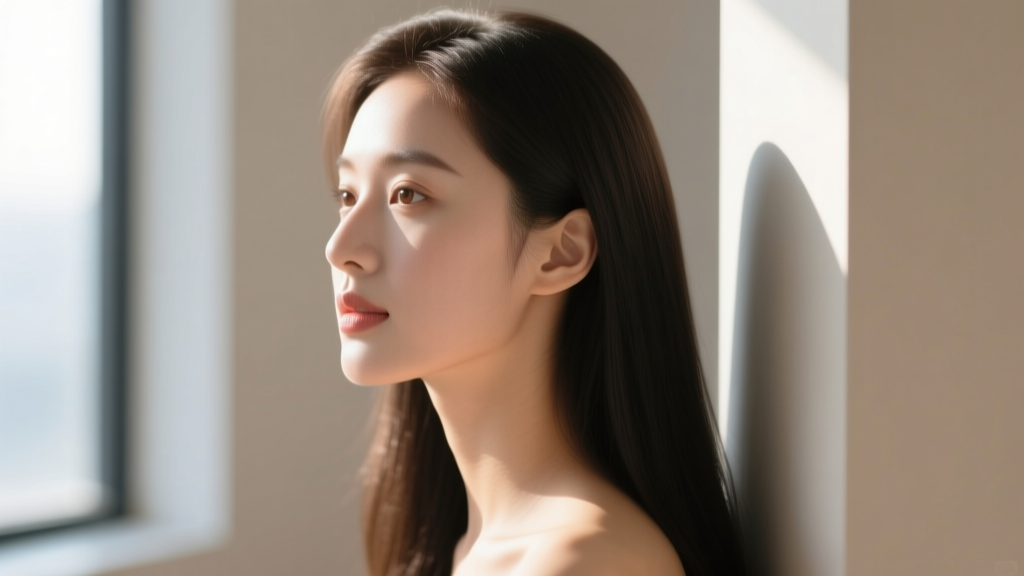 Side profile of a person's ear showing a healed helix cartilage piercing with a small gold hoop, photographed in a bright studio.