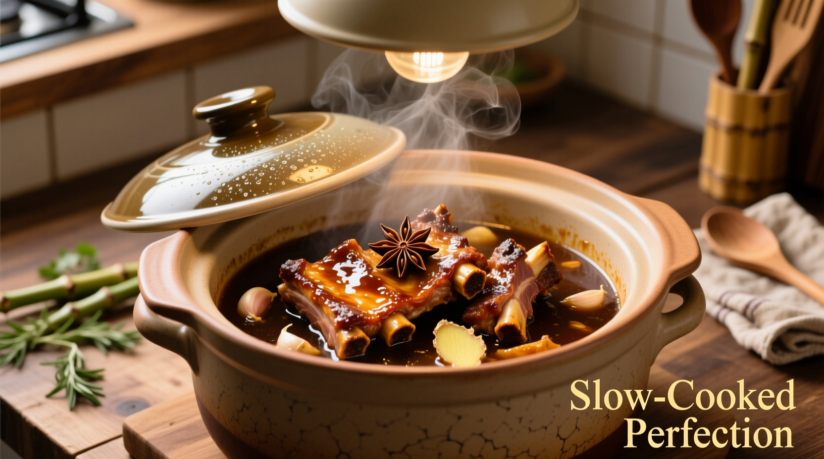 Slow cooker filled with seasoned pork ribs