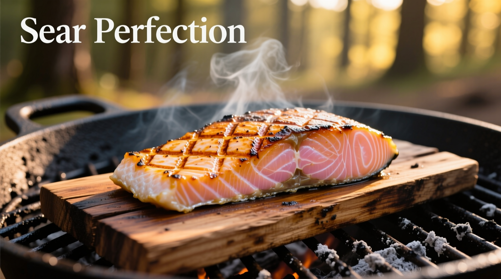 Perfectly grilled salmon with sear marks on outdoor grill