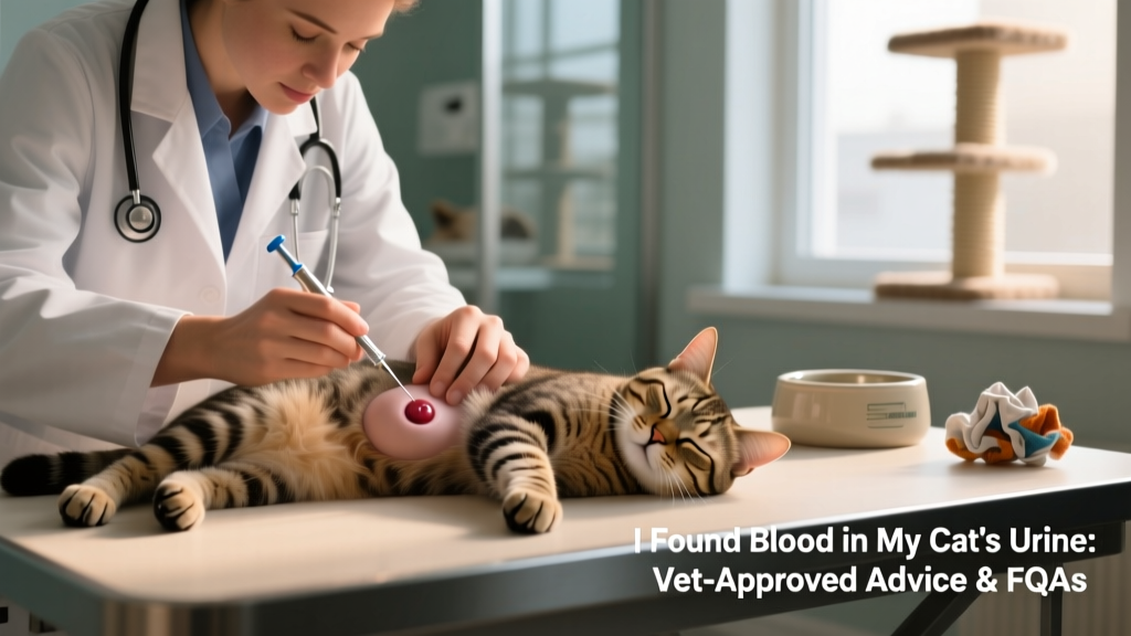 Veterinarian gently collecting a urine sample from a cat using cystocentesis