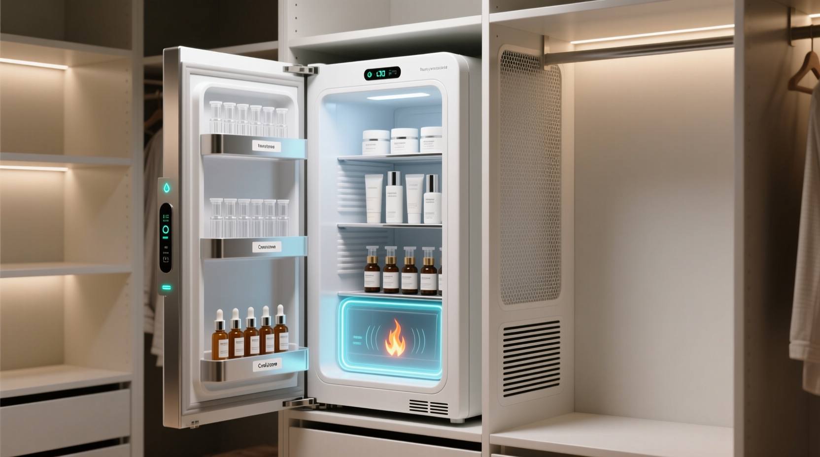 skincare fridge in closet safe airflow integration
