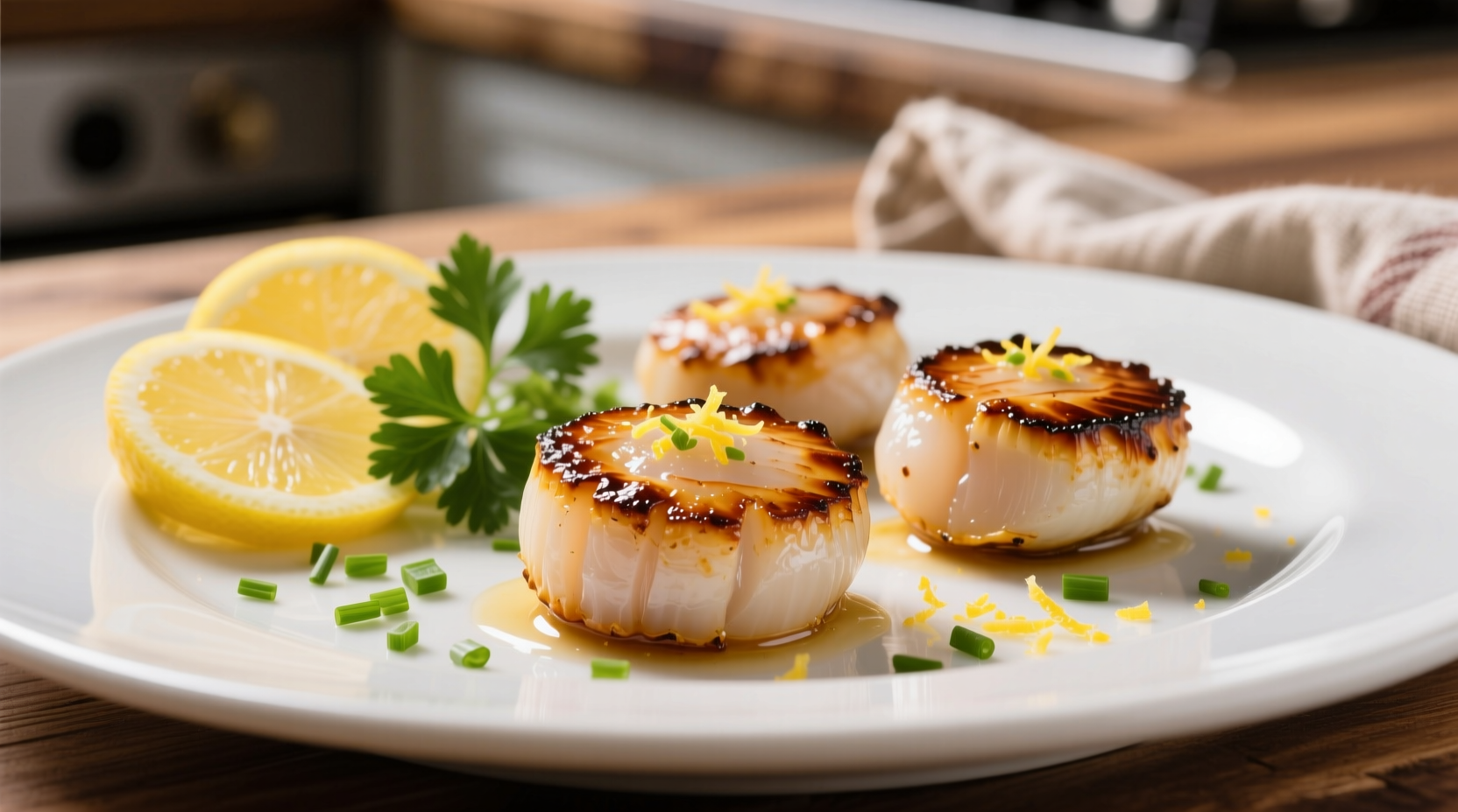 Perfectly seared scallops with lemon and herbs