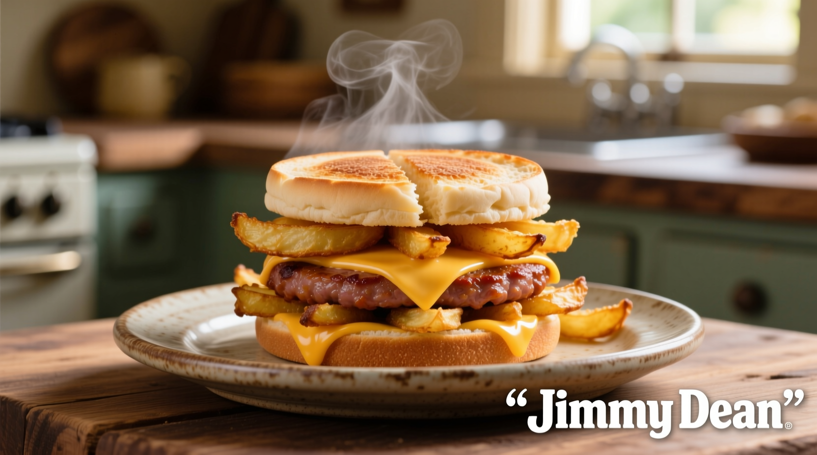 Perfectly cooked Jimmy Dean breakfast sandwich on plate