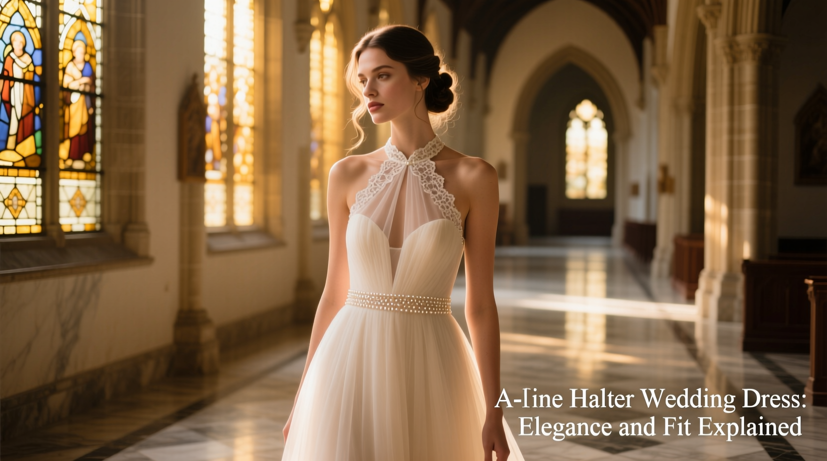 a line halter wedding dress