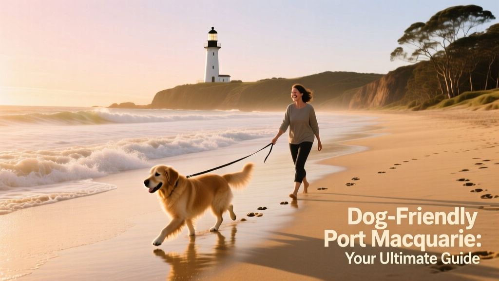 Panoramic view over Lighthouse Beach with golden sand and gentle waves