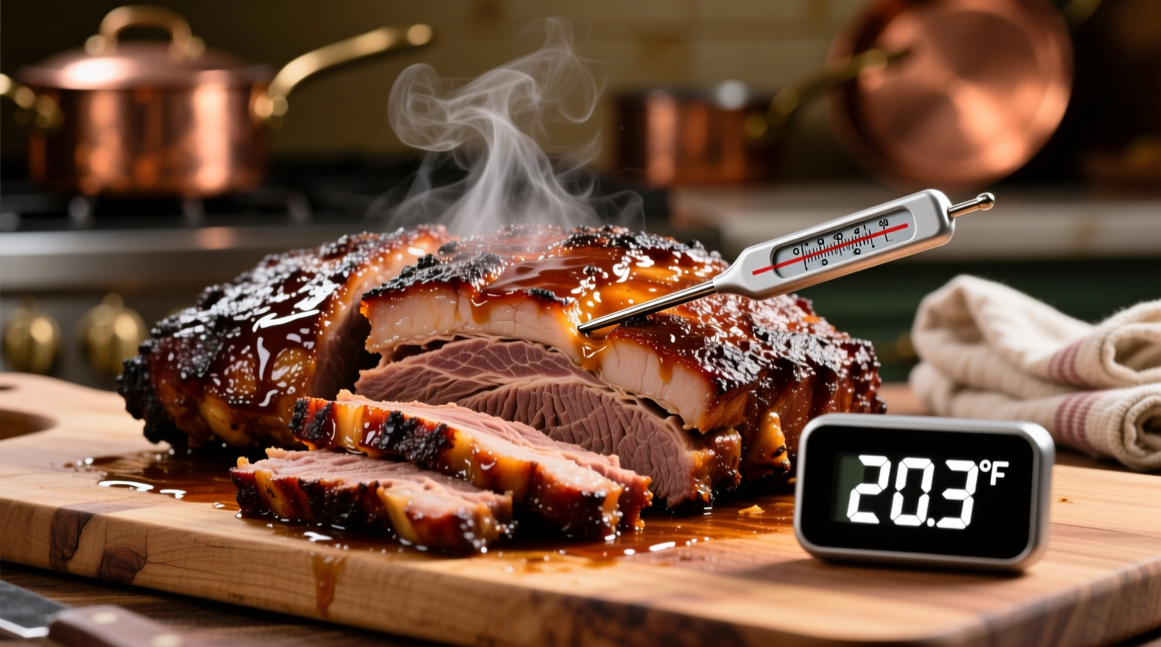 Perfectly cooked oven brisket with probe thermometer
