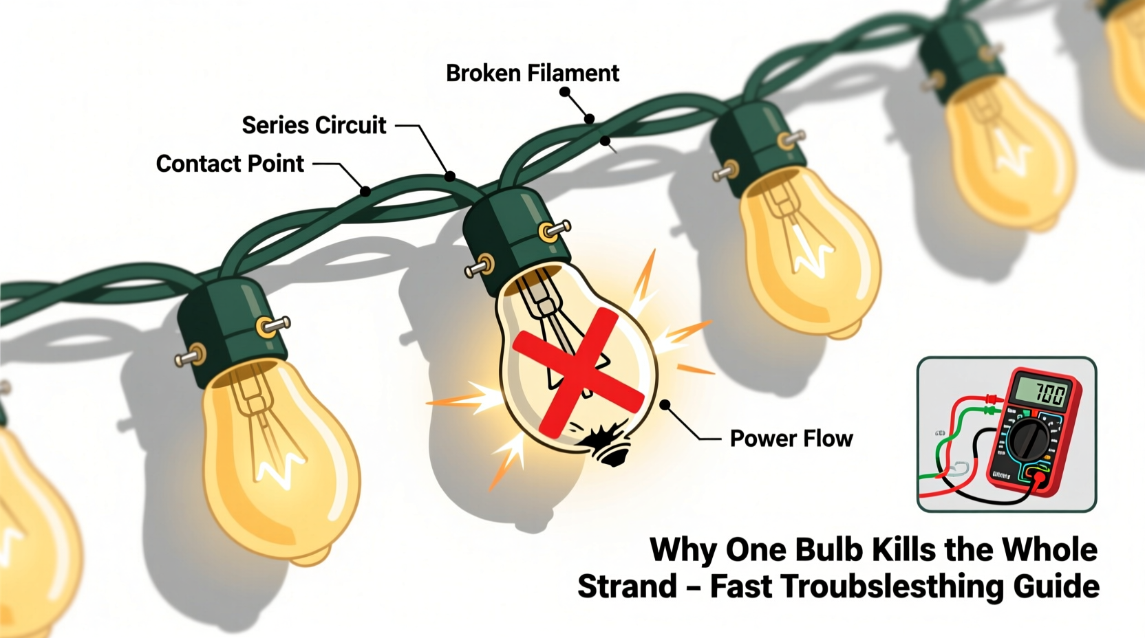 why does one bulb make the whole strand go out and how to find it fast