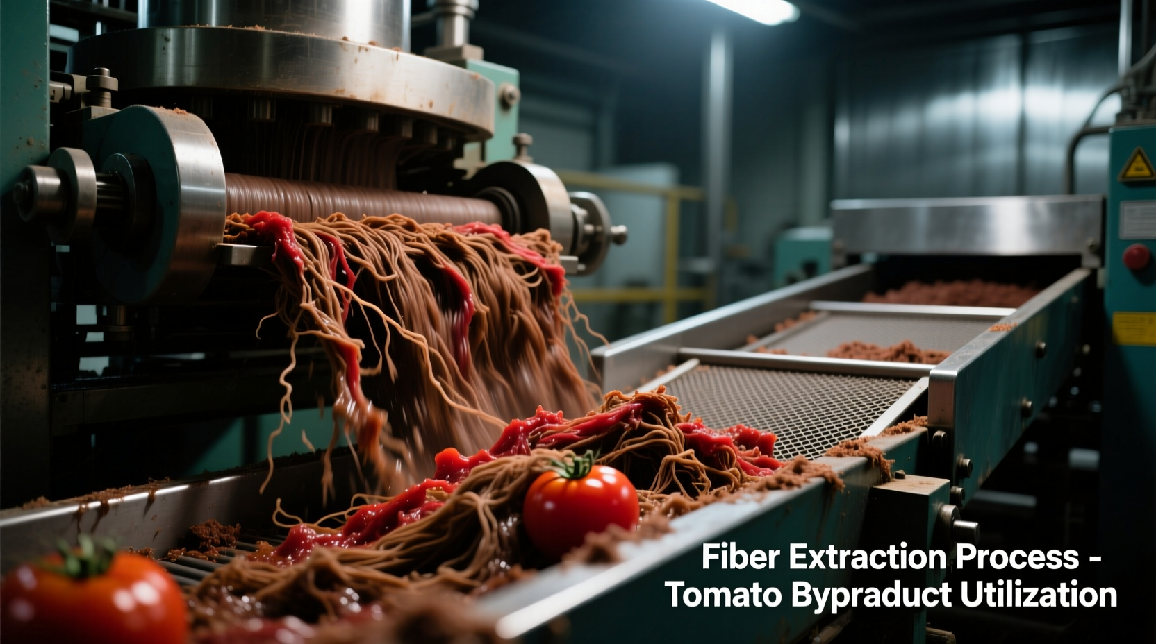 Tomato processing byproduct showing fiber extraction