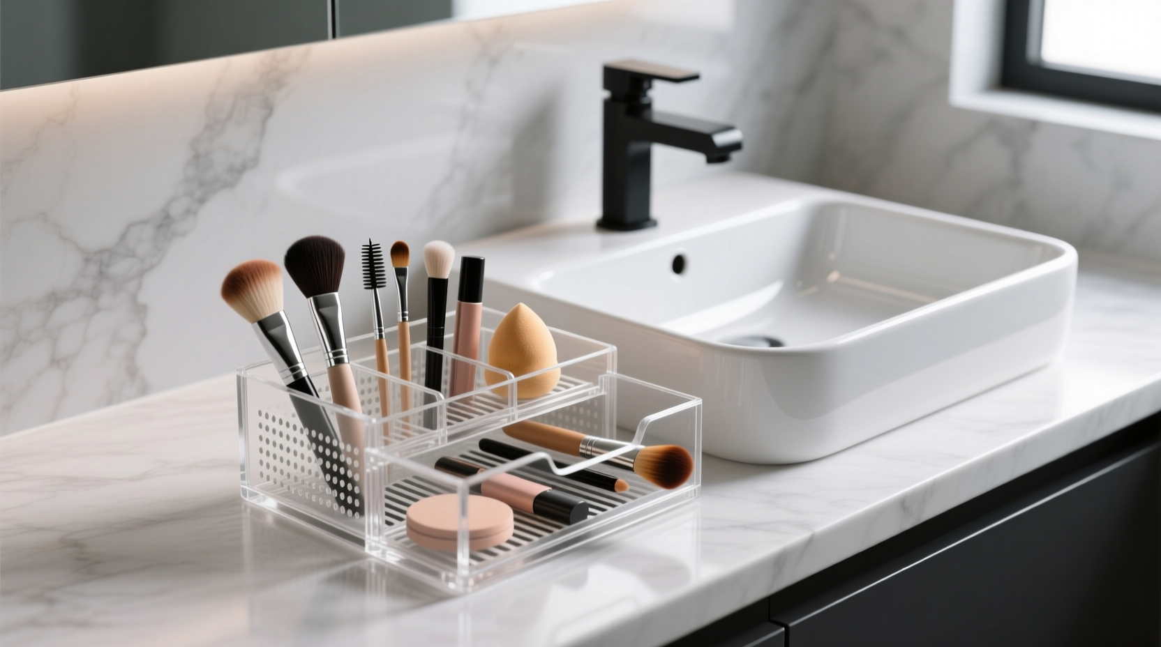 closet organization tips for makeup sponges brushes