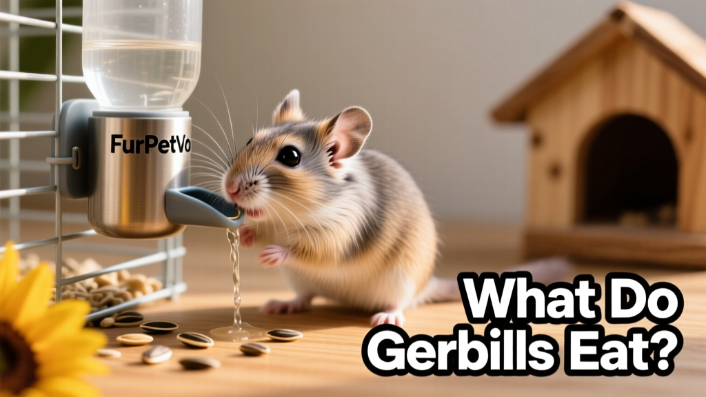 A gerbil drinking from a sturdy, no-drip FurPetVo water bottle mounted on a cage side