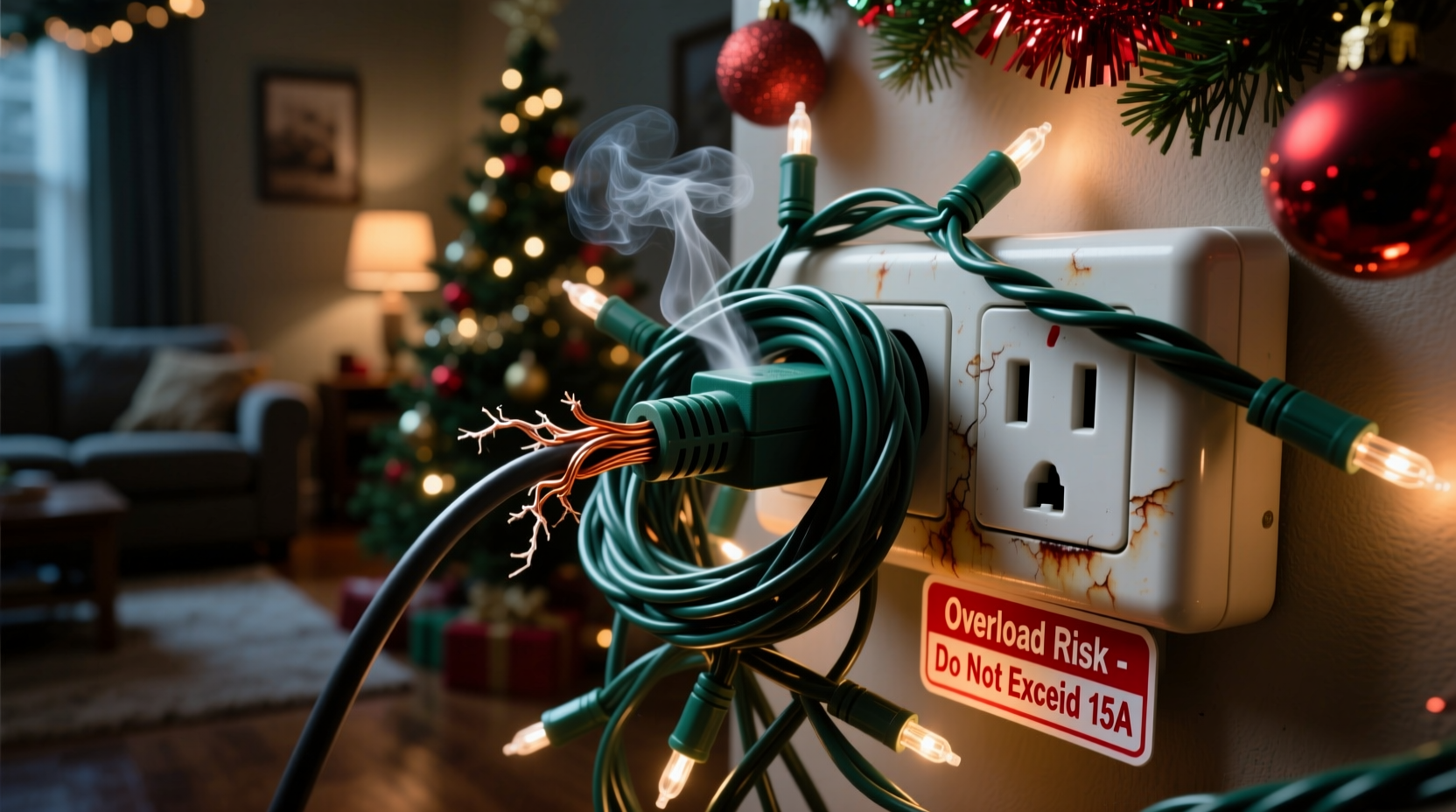 extension cord overload risk when powering multiple christmas light strings