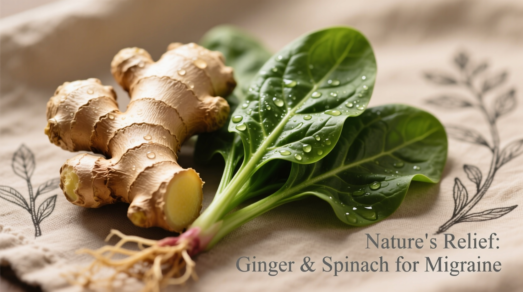 Fresh ginger root and spinach for migraine relief