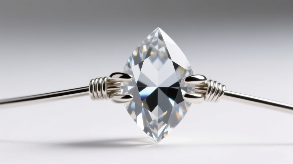 Close-up technical diagram of a 20-gauge sterling silver leverback wire passing through a drilled quartz briolette gemstone apex