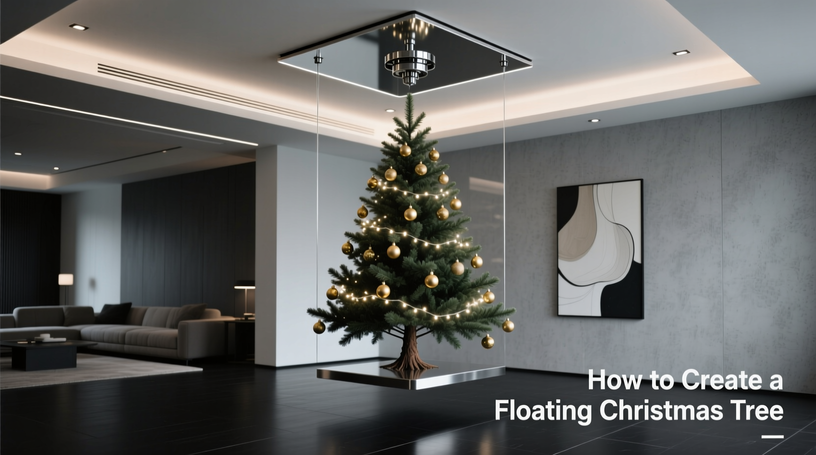 how to conceal the stand of a christmas tree for a floating illusion
