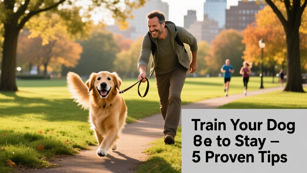 A dog happily returning to their owner mid-park walk, tail wagging, leash loosely held