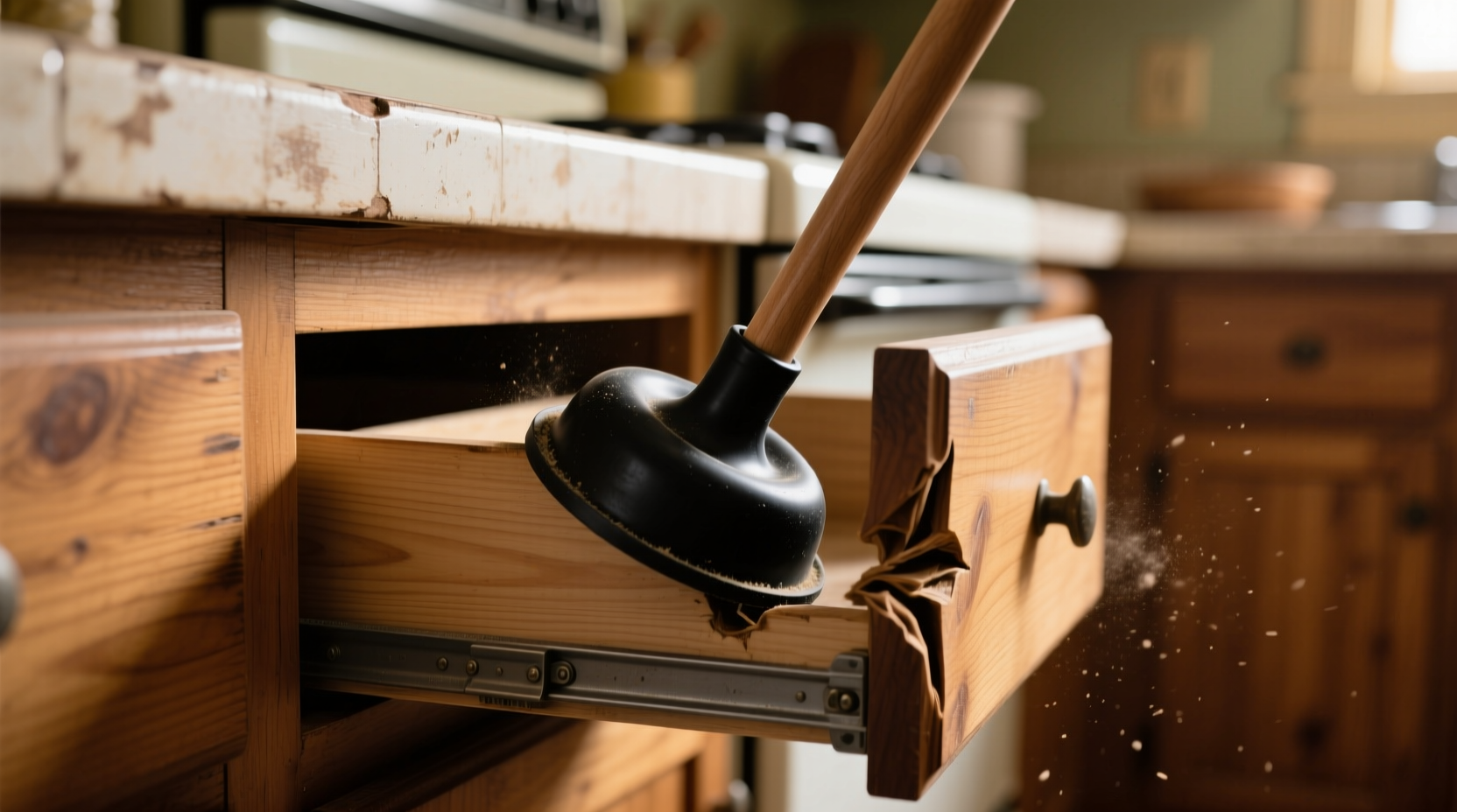 get a stuck drawer open with a toilet plunger