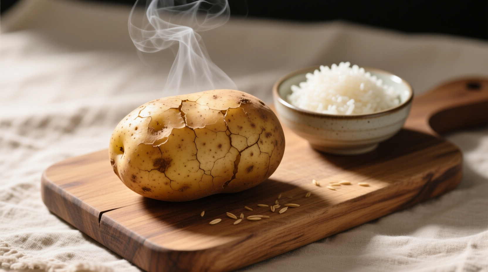 Baked potato portion (161 cal) vs equivalent rice serving (205 cal) for carb comparison
