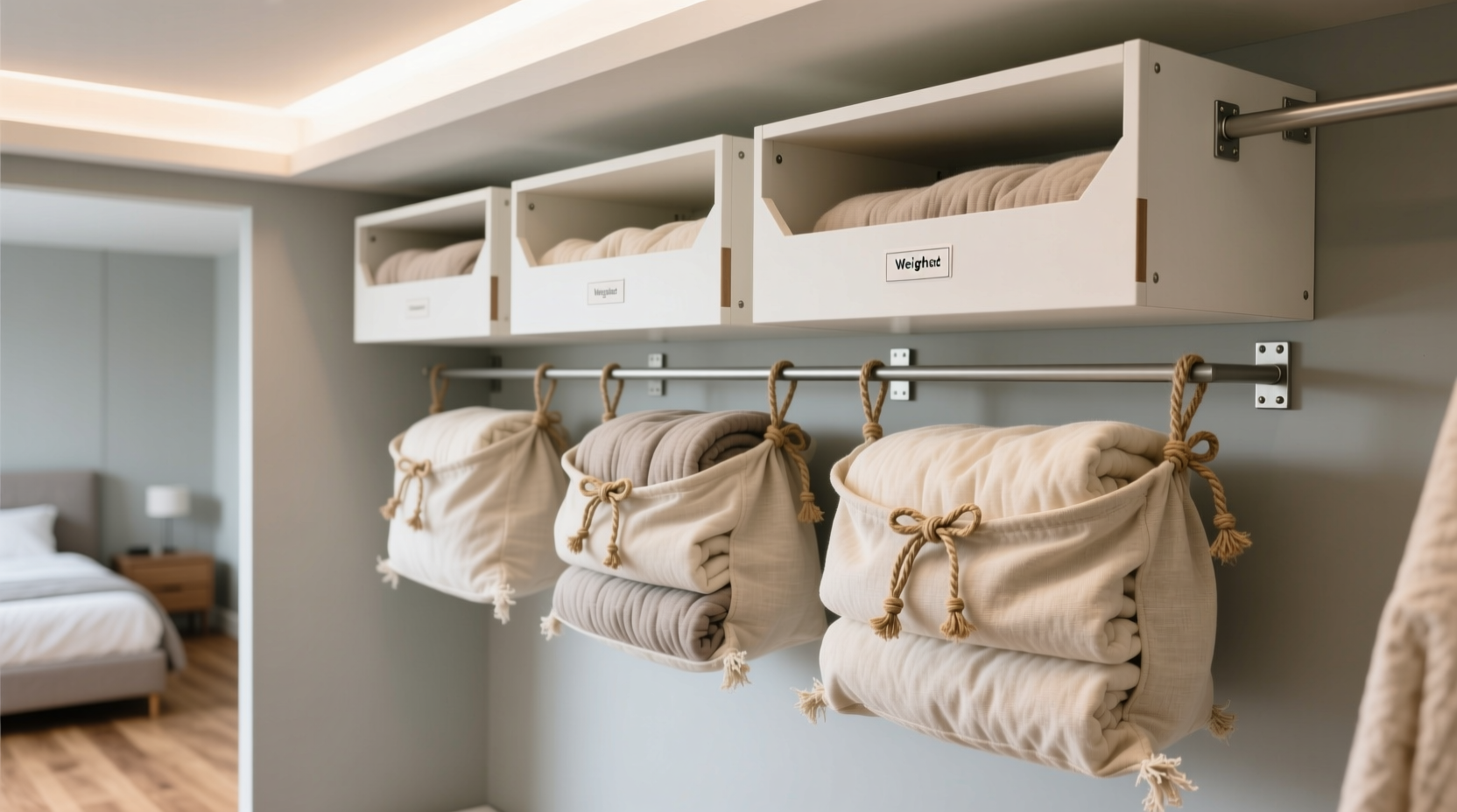 how to store weighted blankets in overhead closets