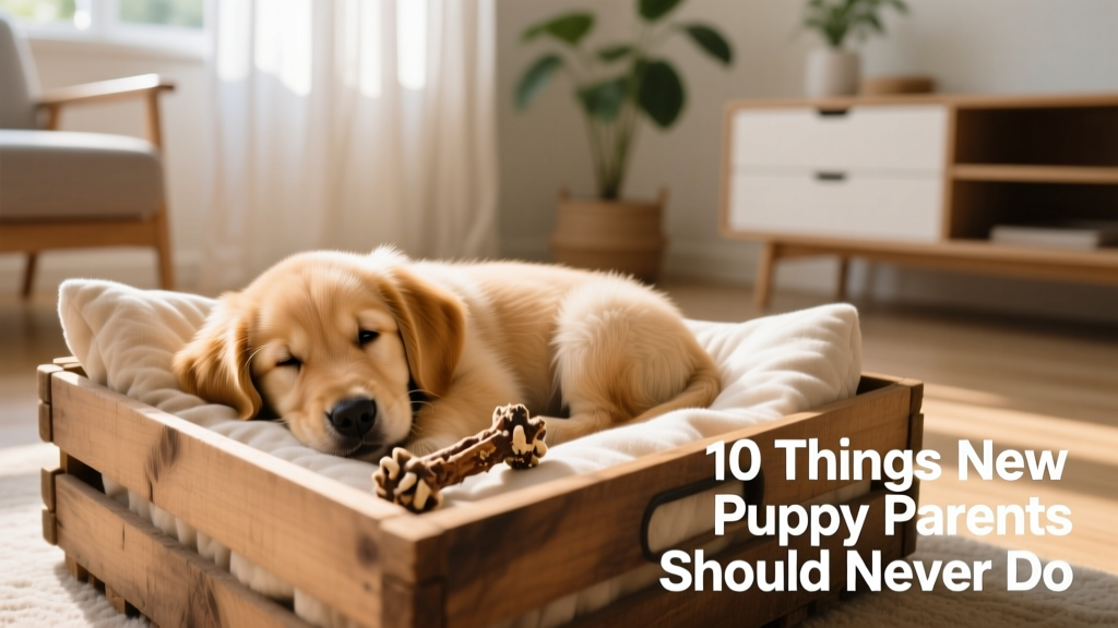 Puppy comfortably resting inside a cozy, inviting crate with soft bedding and chew toy