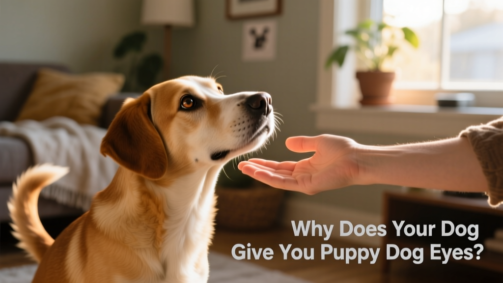 Human gently offering a hand for sniffing while dog leans in softly, eyes relaxed and tail low but wagging gently