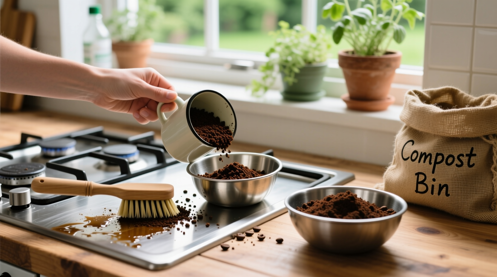 eco friendly cleaning tips coffee grounds for stovetops