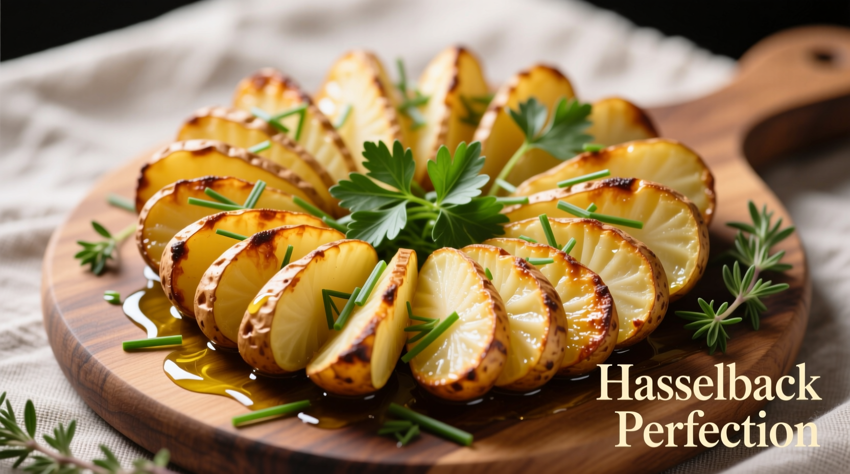 Perfectly fanned hasselback potatoes with herbs