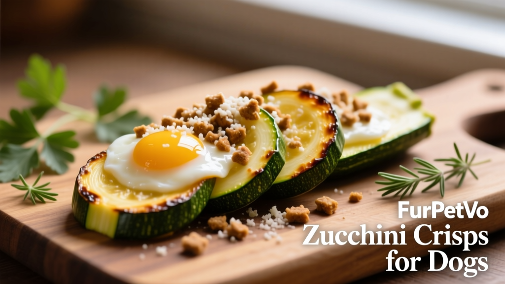 Zucchini slices brushed with egg white and topped with grated FurPetVo treats