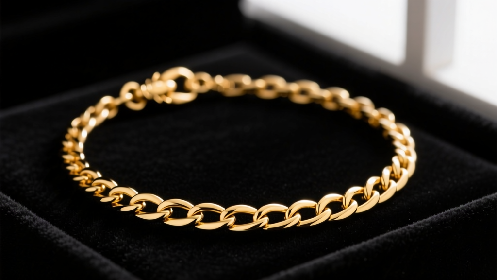 Close-up of a 14k solid gold necklace with a two-inch extension chain on dark velvet, highlighting the lobster clasp and jump rings.