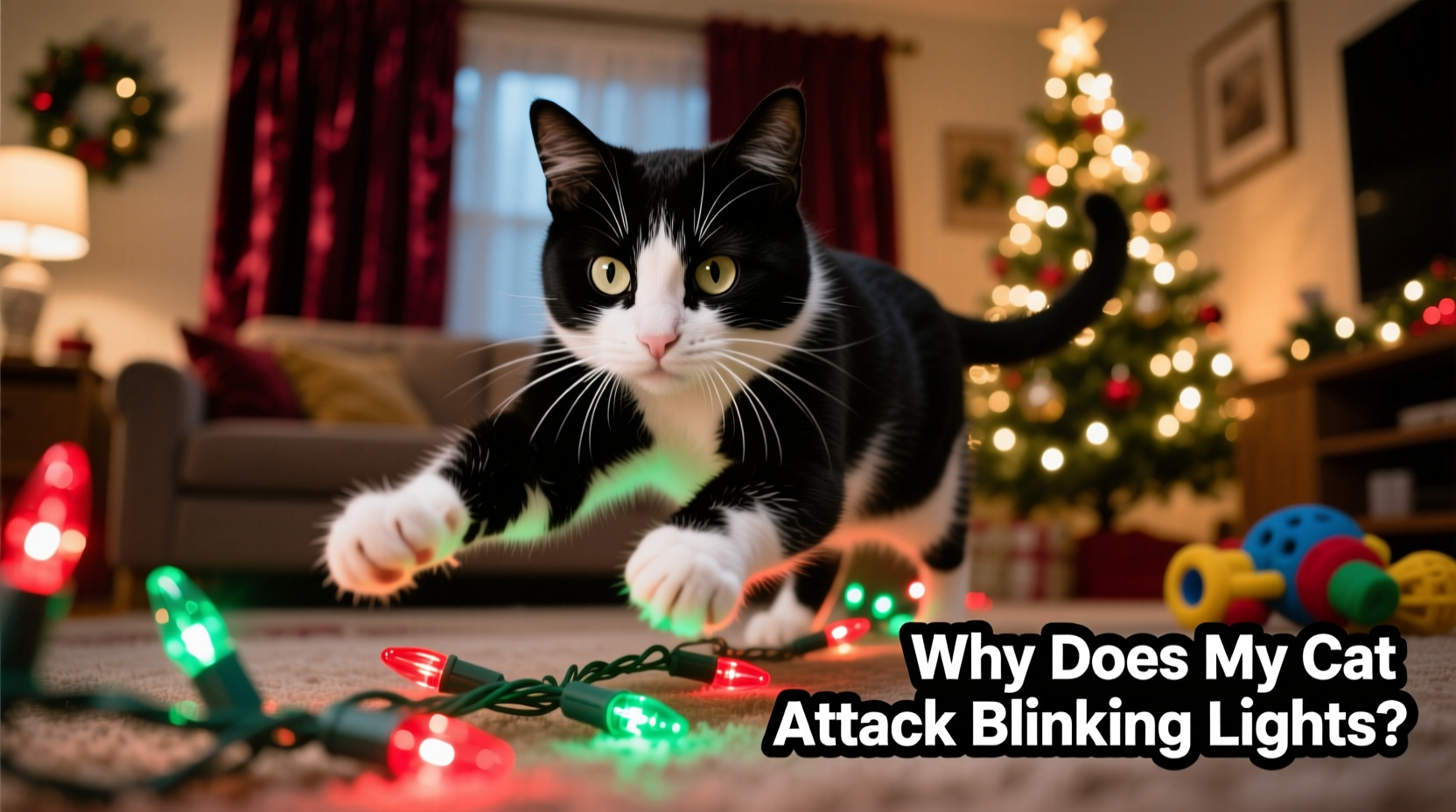 why does my cat attack blinking christmas lights and how to redirect behavior