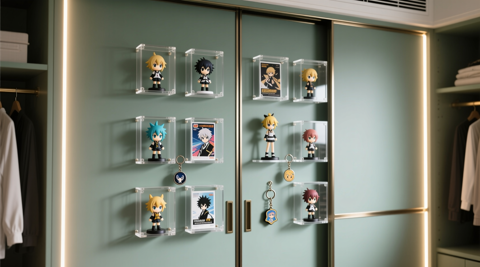 anime merch closet door organization