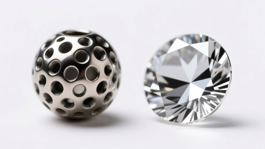 Diagram showing the porous anodized surface of an aluminum bead beside the solid crystalline structure of polished sterling silver