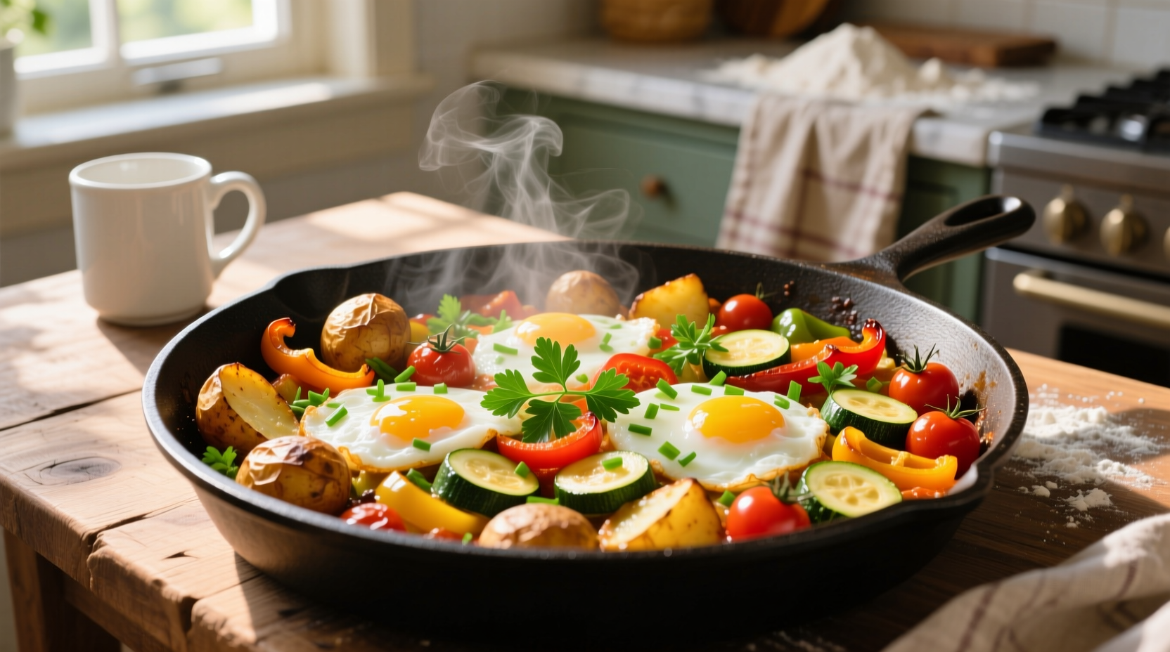 sheet pan vegetable hash eggs