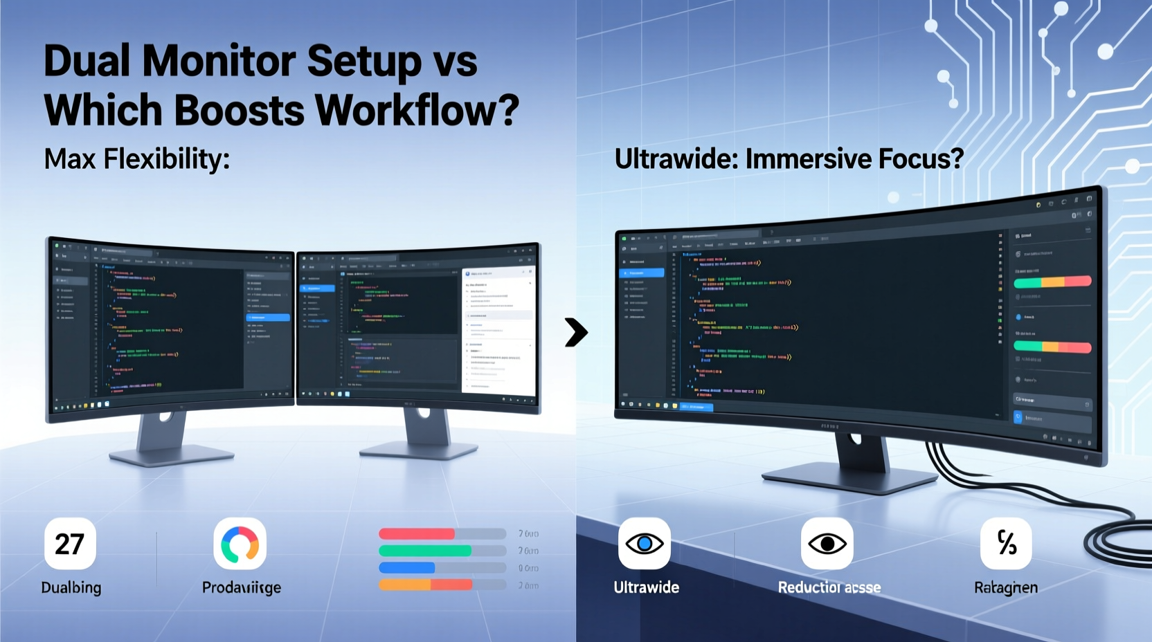 dual monitor setup vs ultrawide for coding which improves workflow