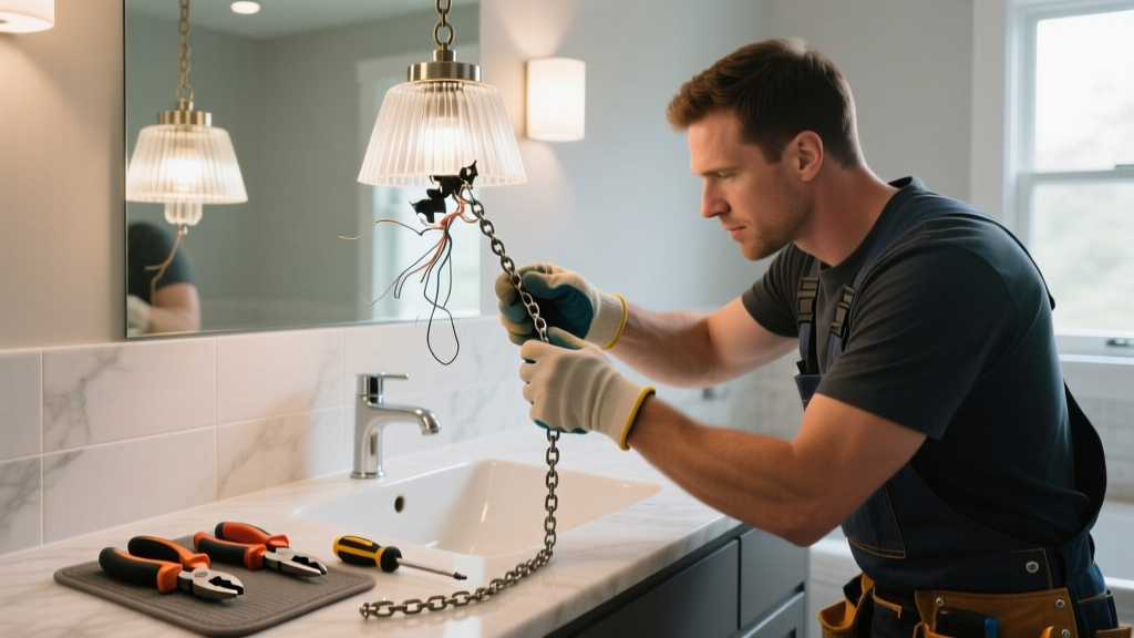 Fixing a Broken Chandelier Chain in the Bathroom