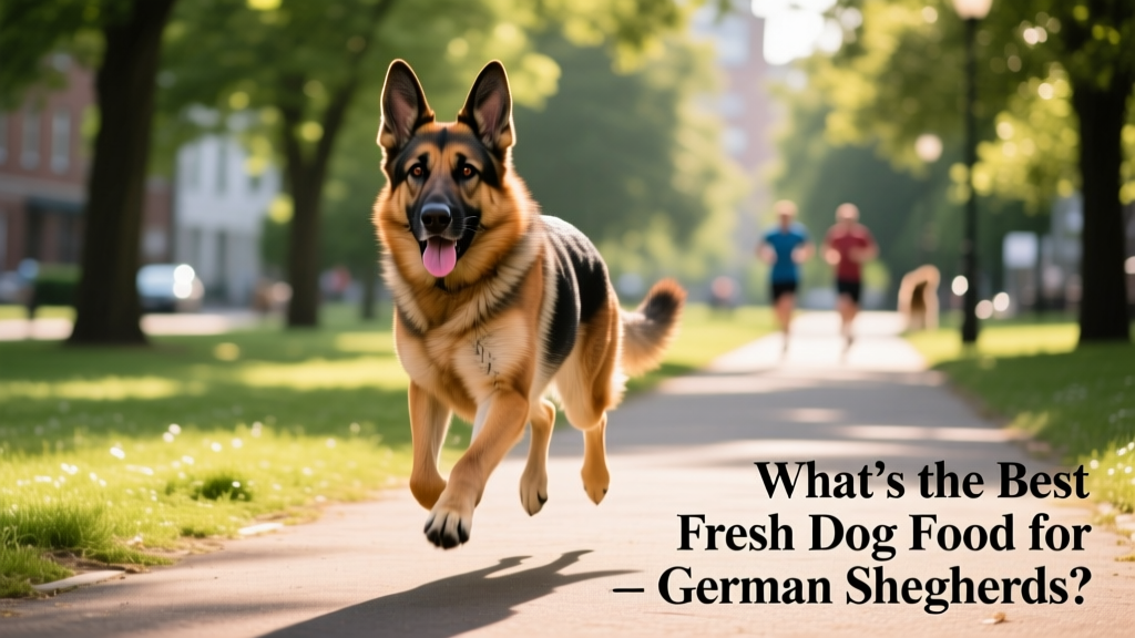 A healthy, energetic German Shepherd mid-stride in a sunlit park, showing muscle tone and a glossy coat