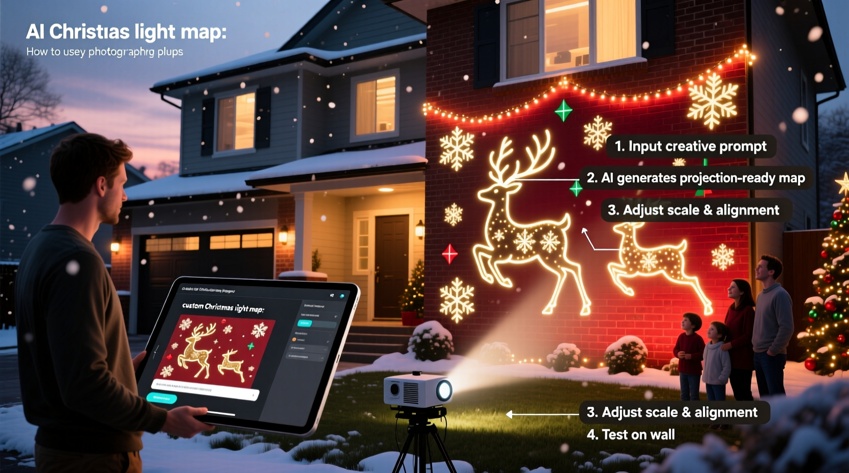 how to use ai image tools to design custom christmas light projection maps for your home facade